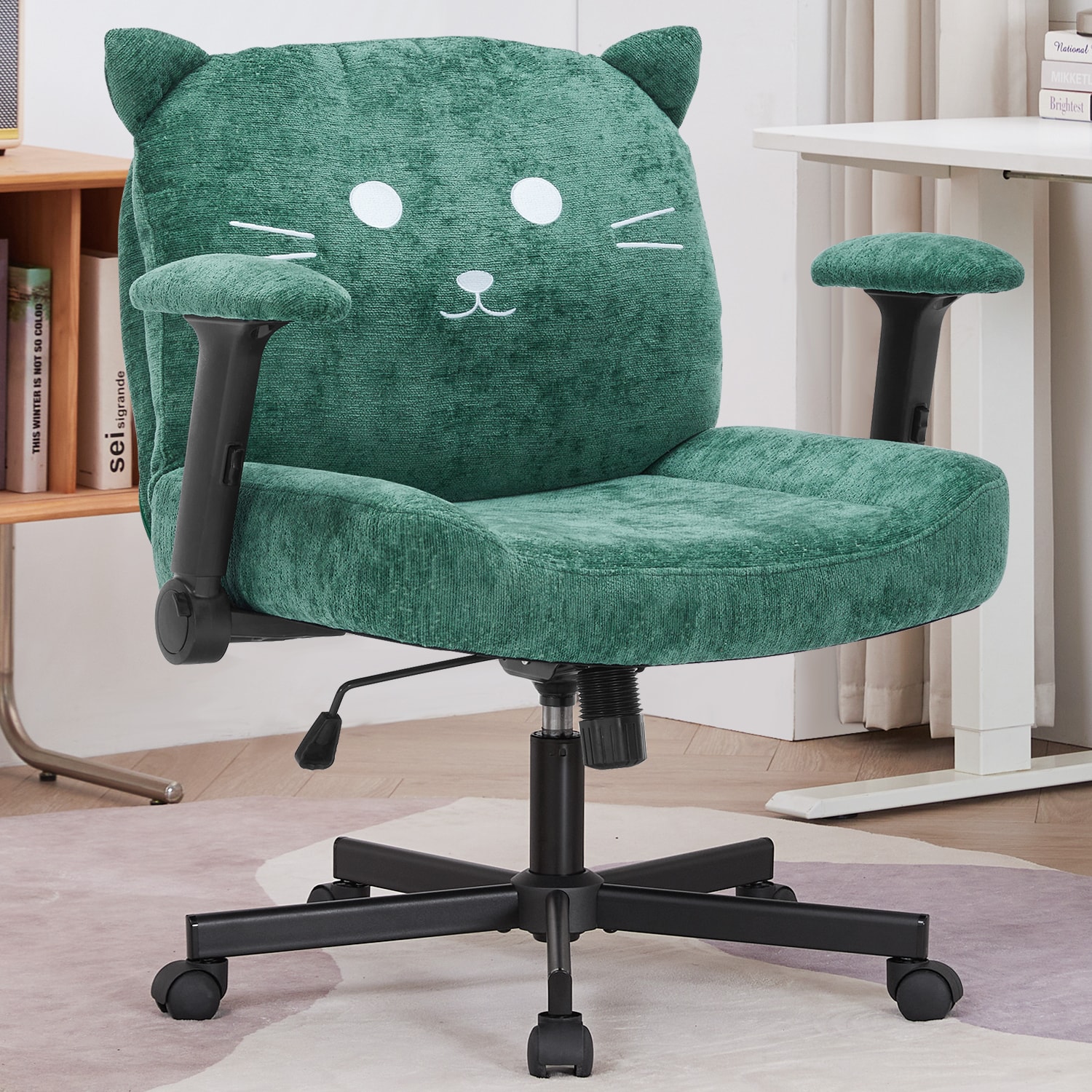 Sunchen Criss Cross Chair With Wheels And Arms, Cross Legged Office Chair With Wide Seat, Adjustable Cute Comfy Desk Chairs For Home Office, Bedroom, Vanity_voghion.com